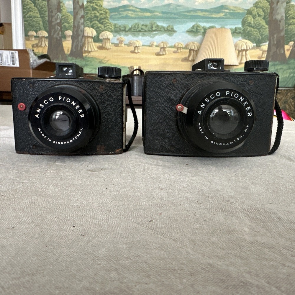 Lot Of 2 Vintage Cameras 1947 Ansco Pioneer Film Cameras with Straps